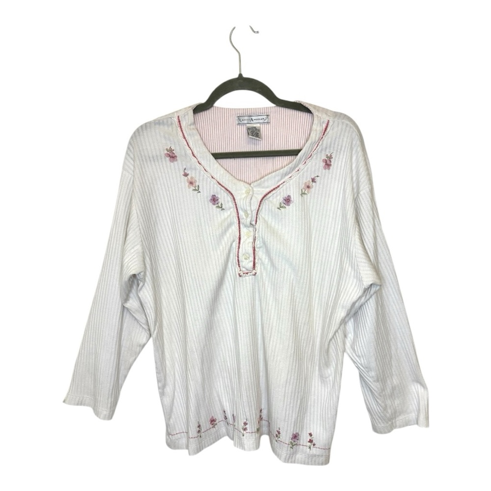 Vintage Earth Angels Floral Embroidered Cottagecore Henley Top Large